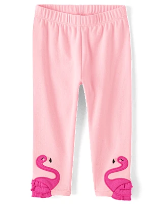 Girls Flamingo Capri Leggings - Seaside Palms