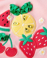 Girls Embroidered Graphic Ruffle Top - Little Essentials