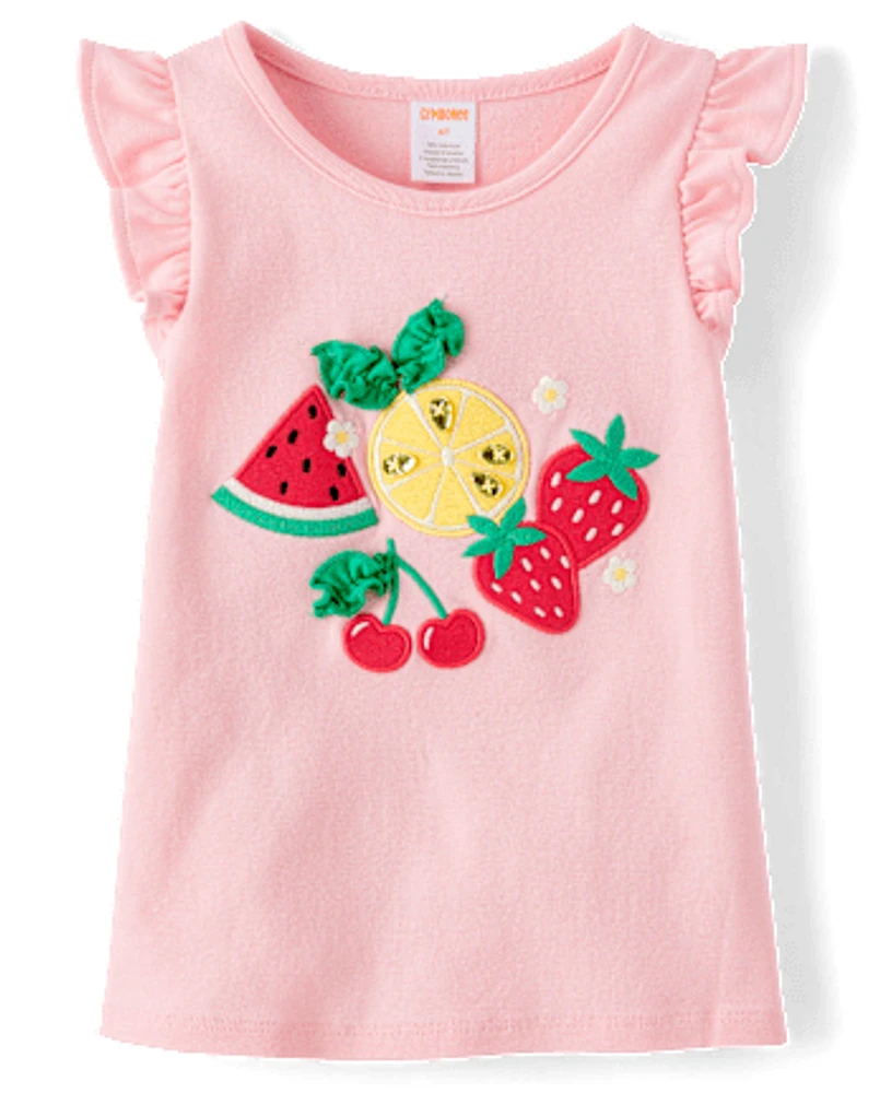 Girls Embroidered Graphic Ruffle Top - Little Essentials