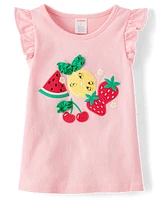 Girls Embroidered Graphic Ruffle Top - Little Essentials