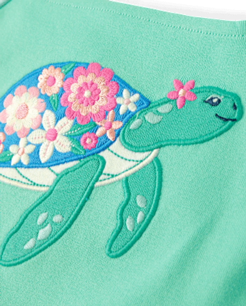 Girls Embroidered Turtle Top - Seaside Palms