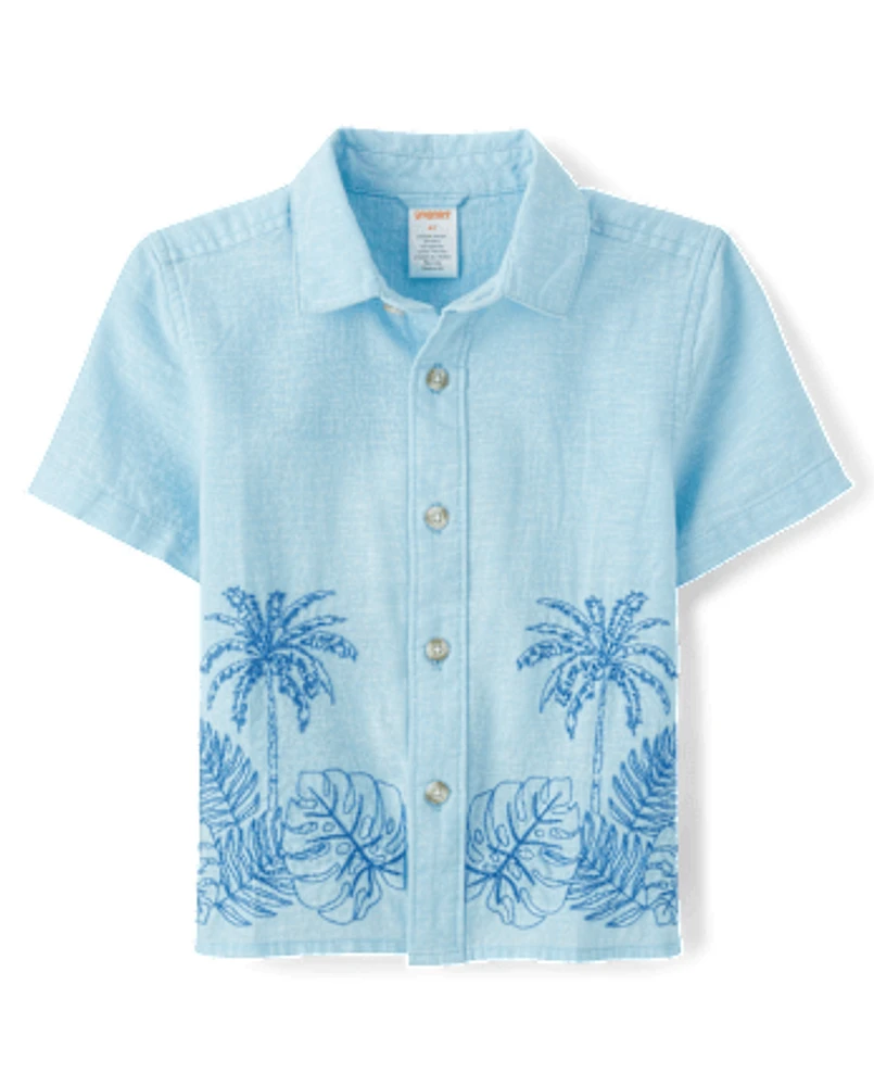 Chemise boutonnée brodée en lin mélangé pour enfant
