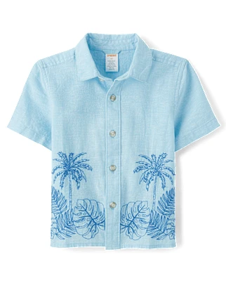 Chemise boutonnée brodée en lin mélangé pour enfant