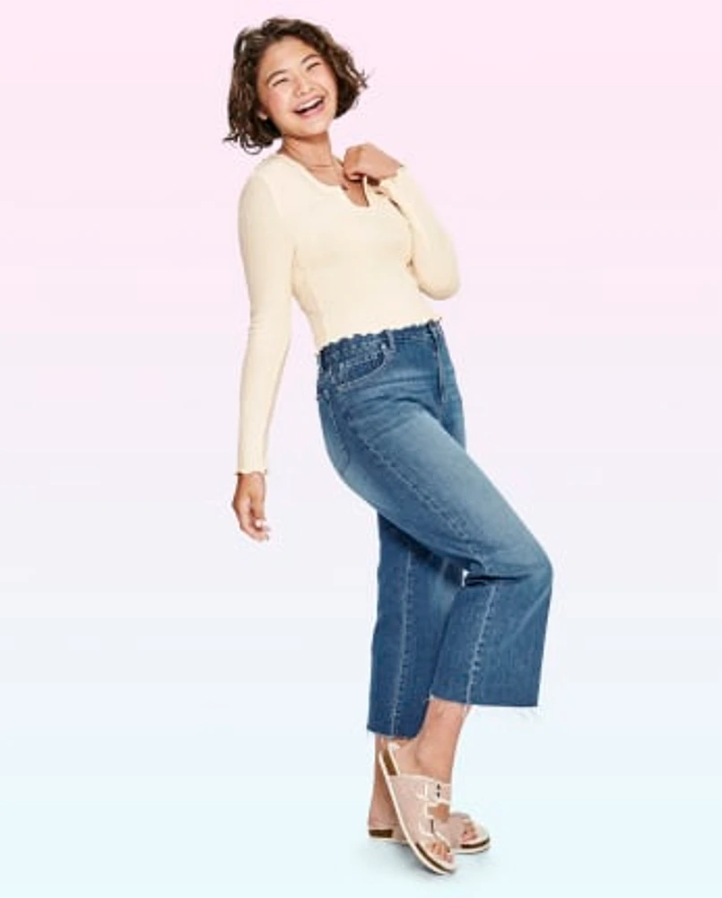 Tween Girls High Rise Cropped Flare Jeans