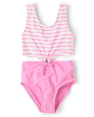 Tween Girls Print Cut Out One Piece Swimsuit
