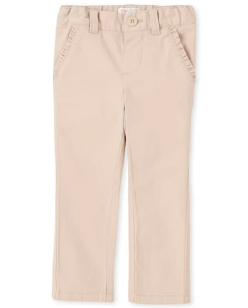 Toddler Girls Uniform Ruffle Stretch Skinny Chino Pants