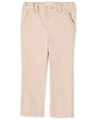 Toddler Girls Uniform Ruffle Stretch Skinny Chino Pants