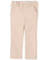 Toddler Girls Uniform Ruffle Stretch Skinny Chino Pants
