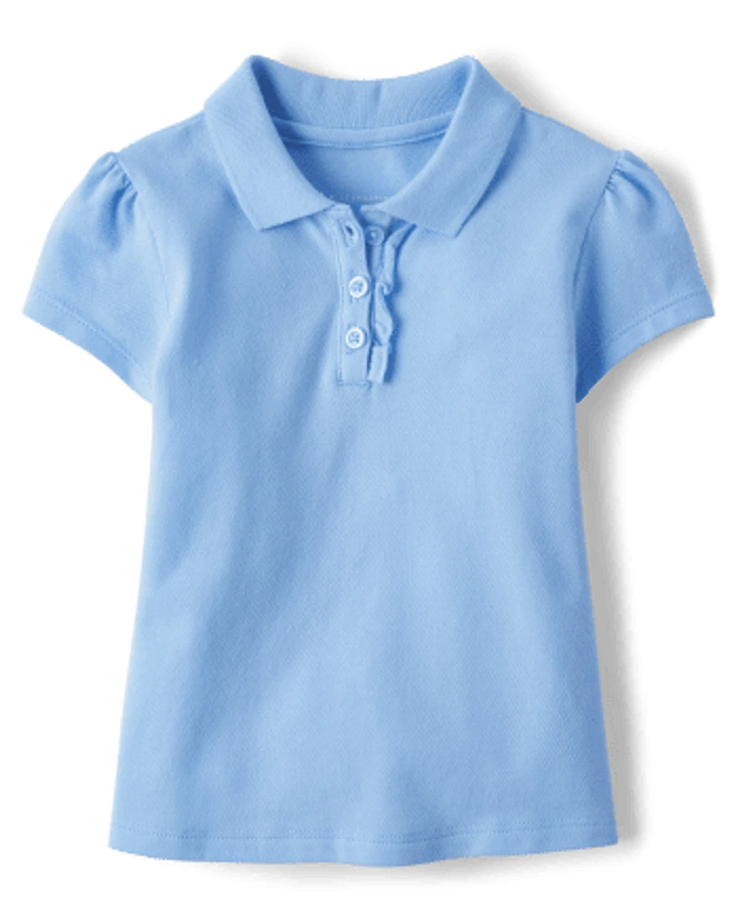Toddler Girls Uniform Ruffle Pique Polo