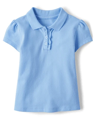 Toddler Girls Uniform Ruffle Pique Polo