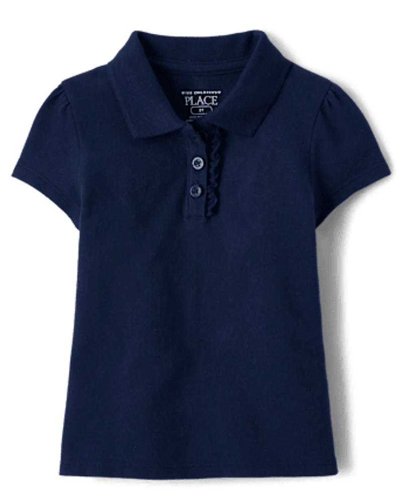 Toddler Girls Uniform Ruffle Pique Polo