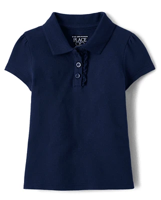 Toddler Girls Uniform Ruffle Pique Polo