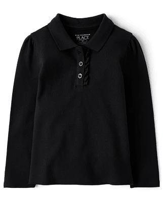 Toddler Girls Uniform Ruffle Pique Polo