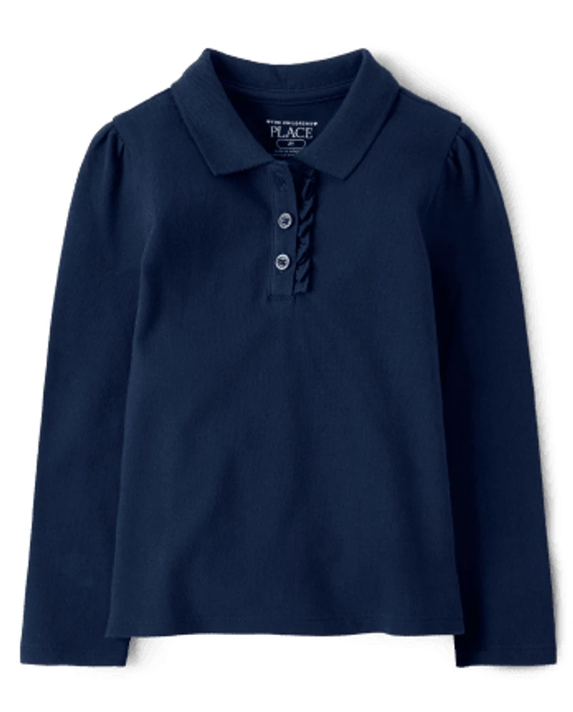 Toddler Girls Uniform Ruffle Pique Polo