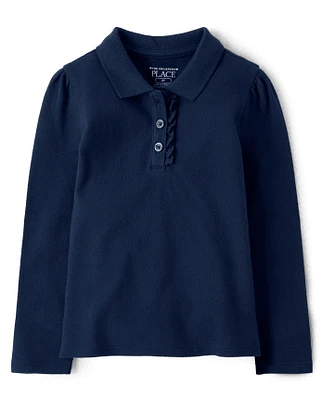Toddler Girls Uniform Ruffle Pique Polo