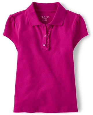 Polo en piqué d'uniforme à volants pour fille