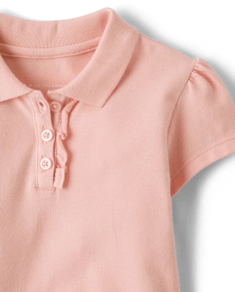 Toddler Girls Uniform Ruffle Pique Polo