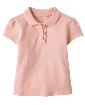 Toddler Girls Uniform Ruffle Pique Polo