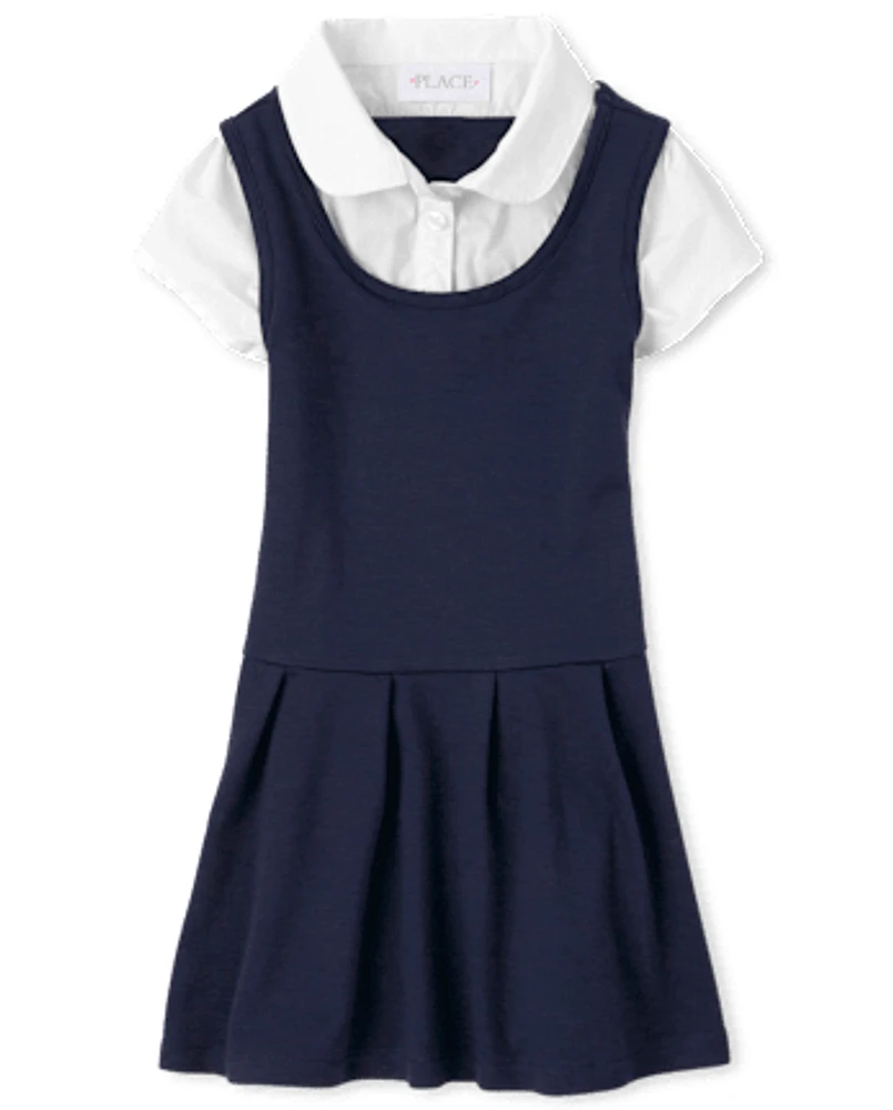 Girls Uniform Ponte Knit 2 1 Dress