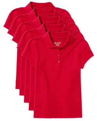 Girls Uniform Pique Polo 5-Pack