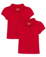 Toddler Girls Uniform Ruffle Pique Polo -Pack