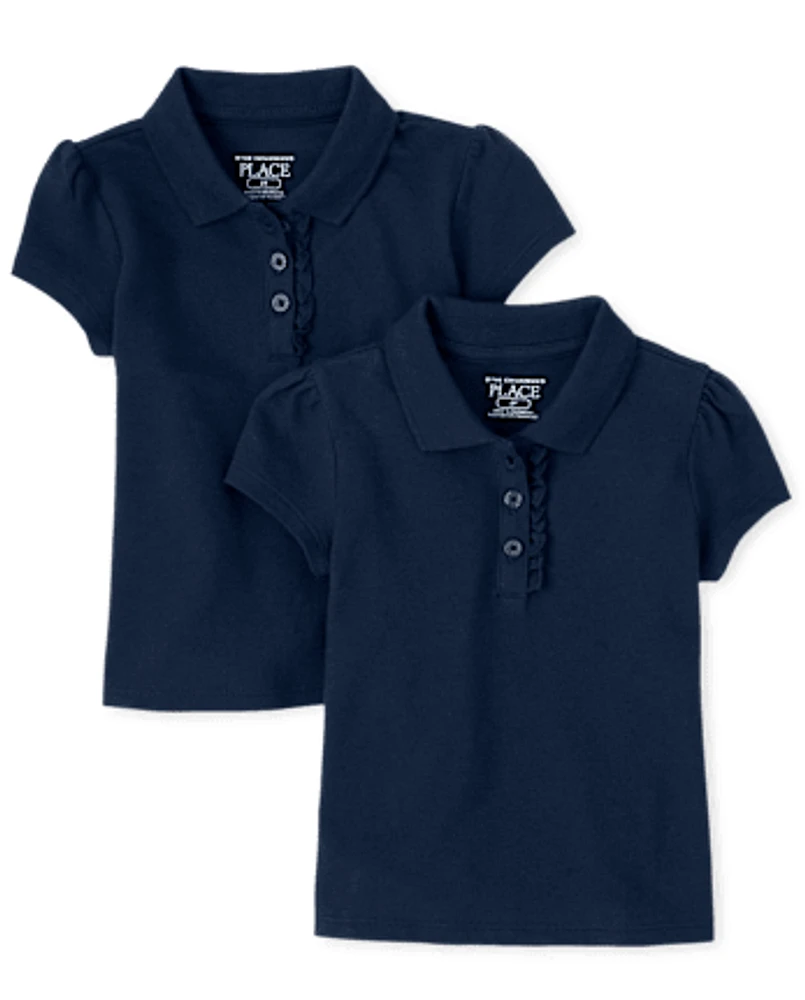 Toddler Girls Uniform Ruffle Soft Stretch Pique Polo -Pack
