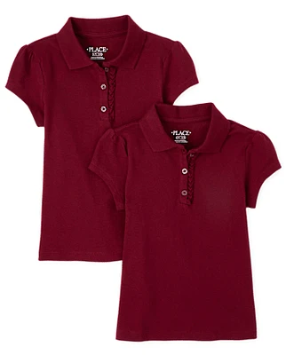 Girls Uniform Ruffle Pique Polo -Pack