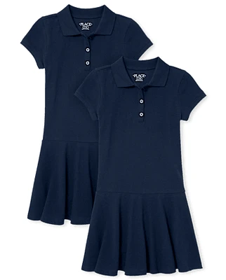 Girls Uniform Pique Polo Dress 2-Pack