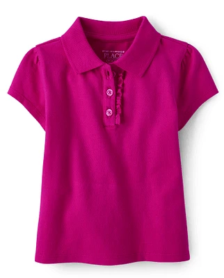 Toddler Girls Uniform Ruffle Pique Polo