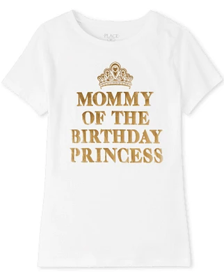 Womens Mommy And Me Foil Birthday Princess Graphic Tee