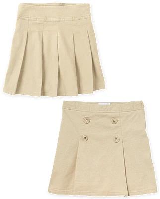 Girls Uniform Stretch Pleated Button Skort 2-Pack - Plus