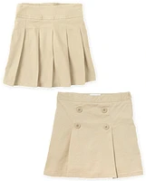 Girls Uniform Stretch Pleated Button Skort 2-Pack - Plus