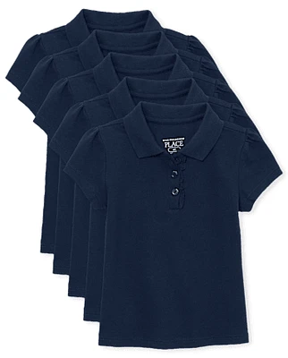 Ensemble de 5 polos en piqué à volants pour toute-petite fille