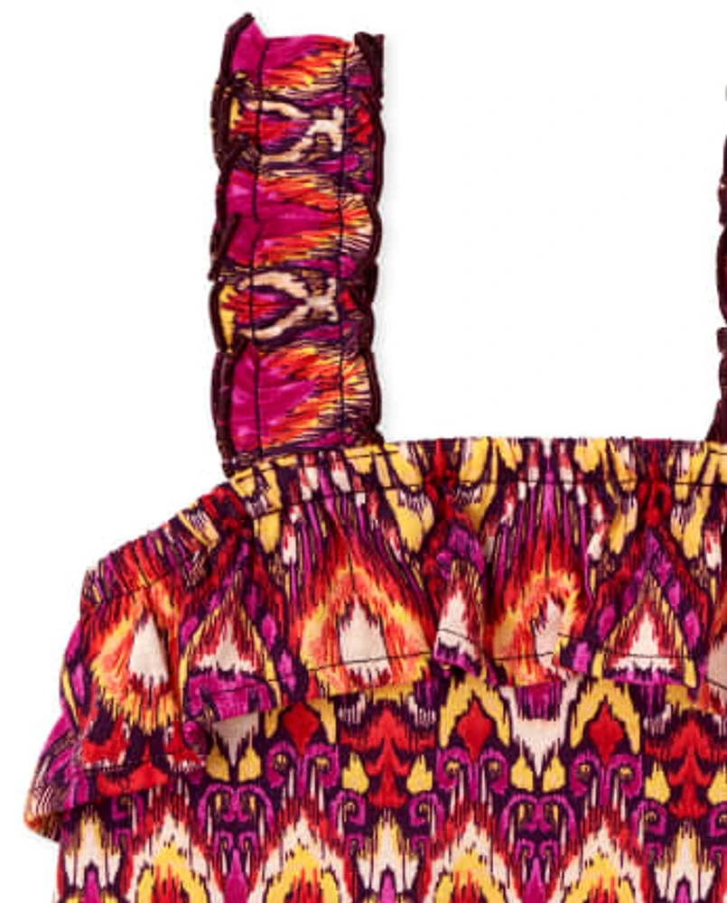 Girls Print Ruffle Tank Top 2-Pack