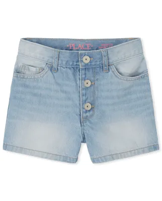 Girls Button Front Denim Shortie Shorts