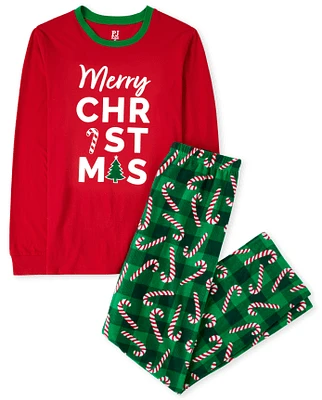 Adult Matching Family Merry Christmas Cotton And Fleece Pajamas