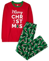 Adult Matching Family Merry Christmas Cotton And Fleece Pajamas