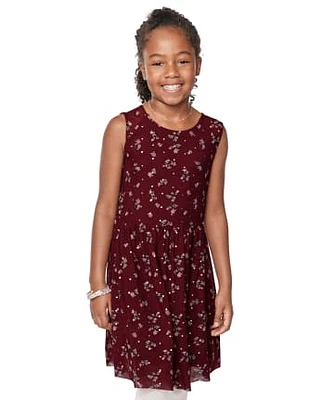 Girls Floral Mesh High Low Dress
