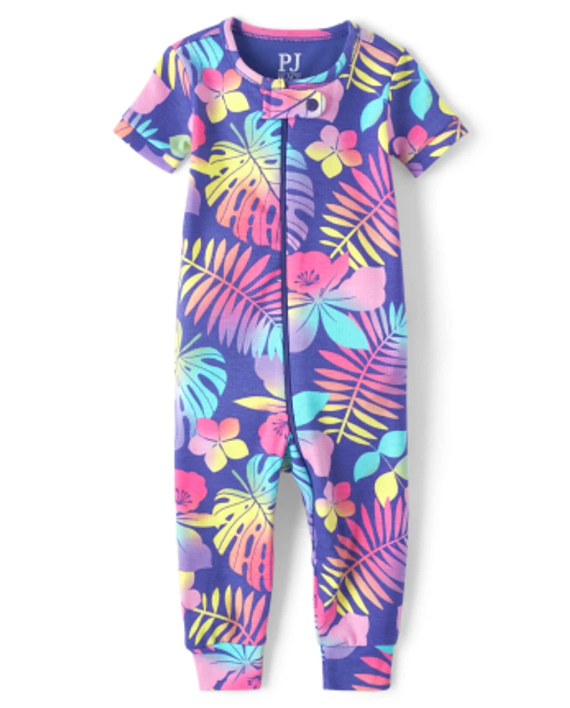 Baby And Toddler Girls Rainbow Tropical Snug Fit Cotton One Piece Pajamas