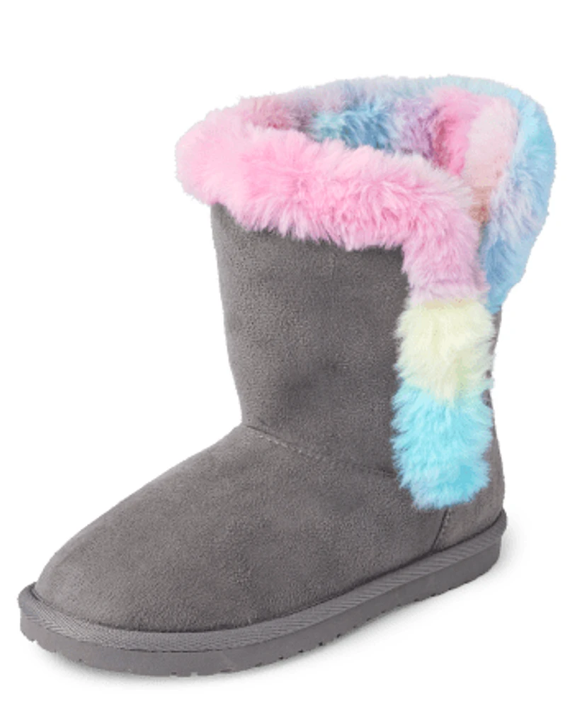 Girls Rainbow Faux Fur Chalet Boots