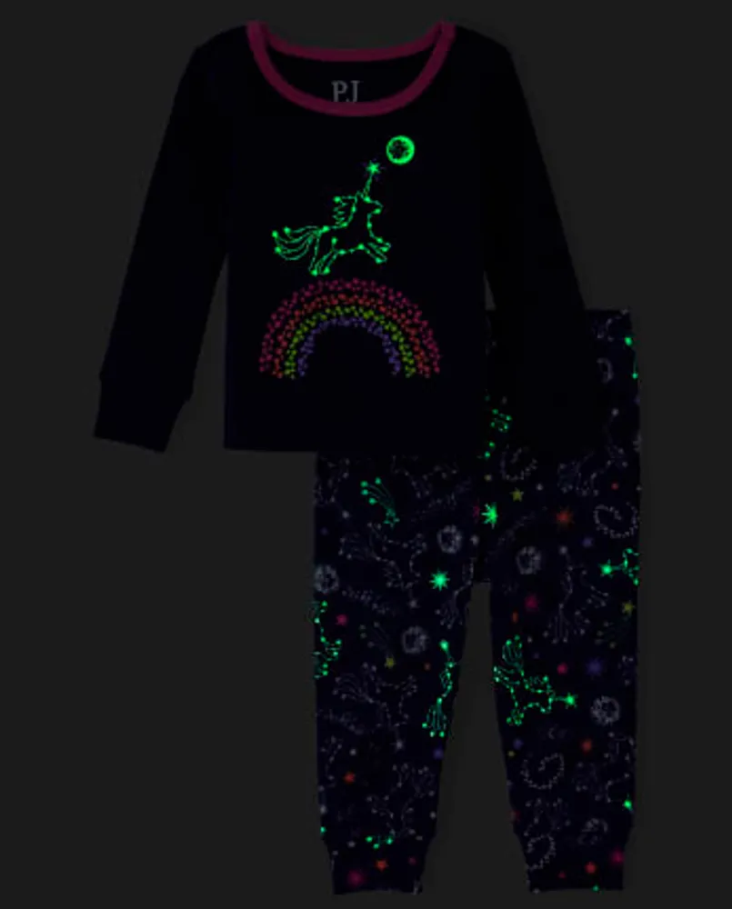 Pyjama ajusté en coton pour bébé et petite fille, motif licorne arc-en-ciel