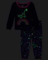 Pyjama ajusté en coton pour bébé et petite fille, motif licorne arc-en-ciel