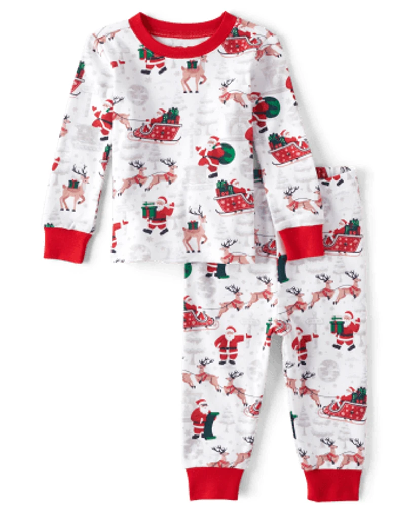 Pyjama assorti en coton pour bébé et enfant, motif Père Noël renne
