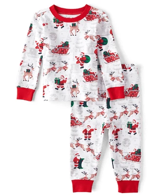 Pyjama assorti en coton pour bébé et enfant, motif Père Noël renne