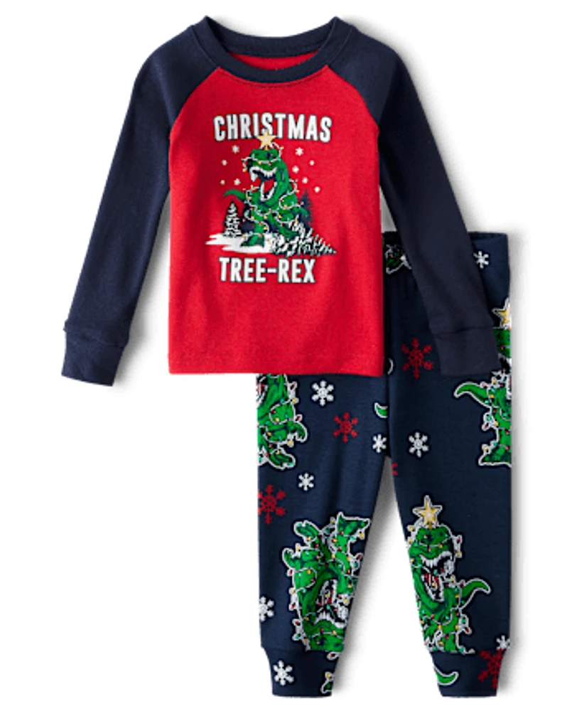 Baby And Toddler Matching Family Glow Christmas Tree-Rex Snug Fit Cotton Pajamas