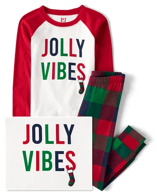 Kids Matching Family Jolly Vibes Snug Fit Cotton Pajamas