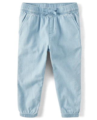 Baby And Toddler Girls Chambray Pull On Jogger Pants
