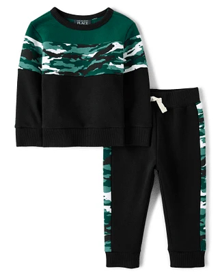 Baby And Toddler Boys Camo Colorblock Premium Fleece 2-Piece Outfit Set