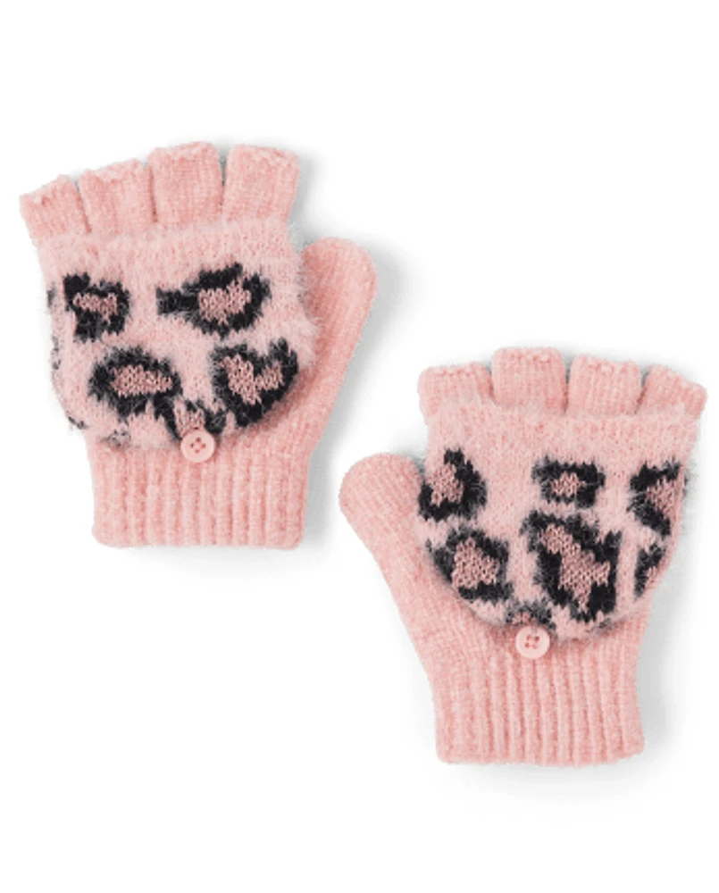 Girls Leopard Pop Top Gloves