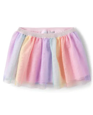 Toddler Girls Rainbow Ombre Mesh Skirt